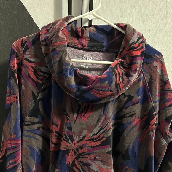 Style & Co. Sport Velour Abstract Floral Cowl Neck Top Women's Size XL - Picture 2 of 9